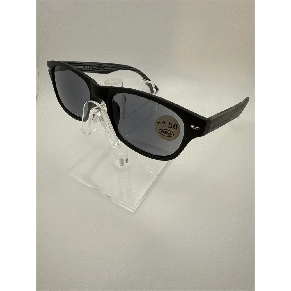 Eyeguard SunReaders +1.50 Black Frame Square Sunglasses Woodgrain Arms NWT